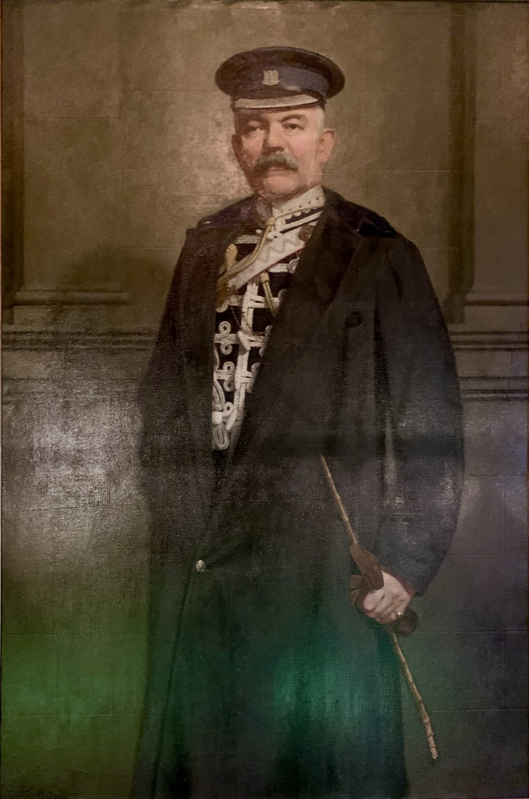 William Henry Armstrong Fitzpatrick Watson-Armstrong, 1st Baron Armstrong of Bamburgh and Cragside (1863-1941) in Forage Cap and Cloak over Northumberland Hussars Mess Dress 