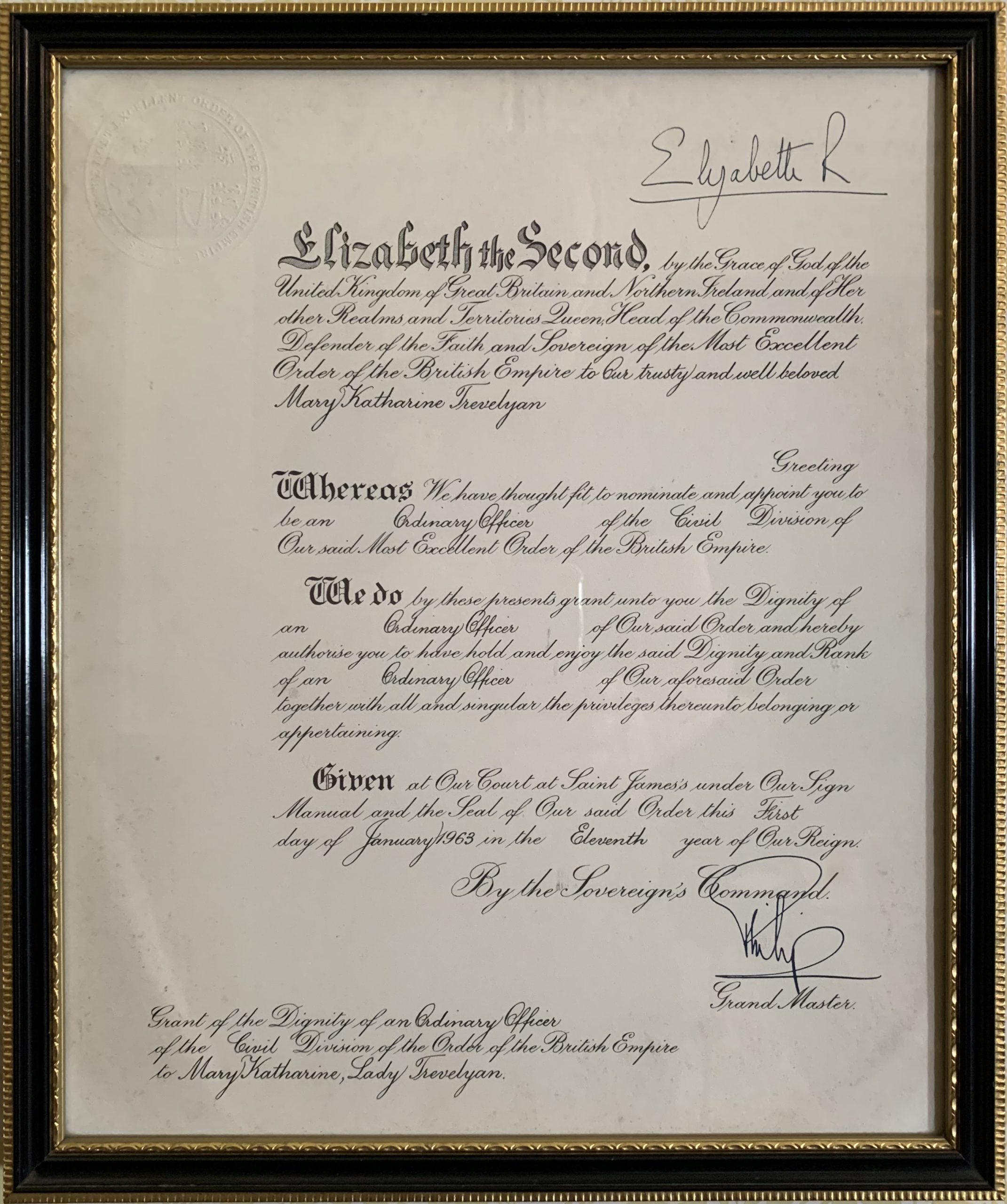 Warrant of the Order of the British Empire
