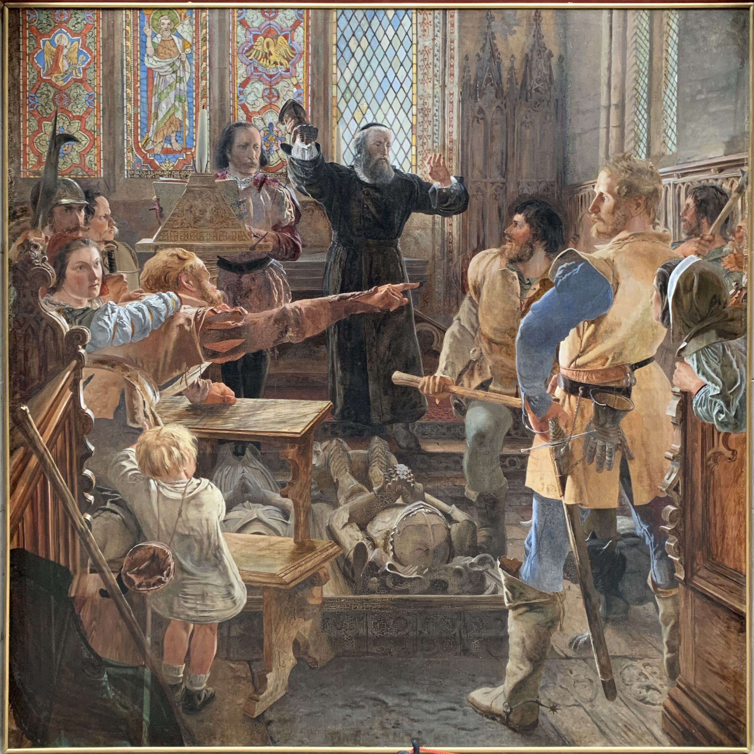 Bernard Gilpin making Peace among the Borders, takes down the Glove in Rothbury Church, circa 1570